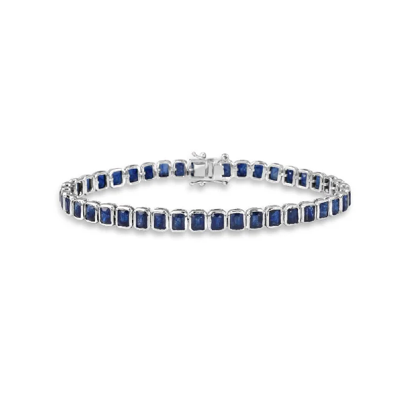 vintage-style bangles for women -Emerald Cut Blue Sapphires Tennis Bracelet (13.00 ct.) Bezel Setting in 14K Gold