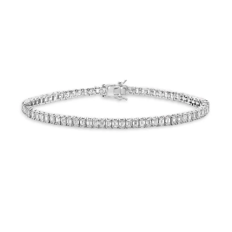 personalized bangles for women -Emerald Cut Diamond Tennis Bracelet (5.80 ct.) 1.7mm 4-Prongs Setting in 14K Gold