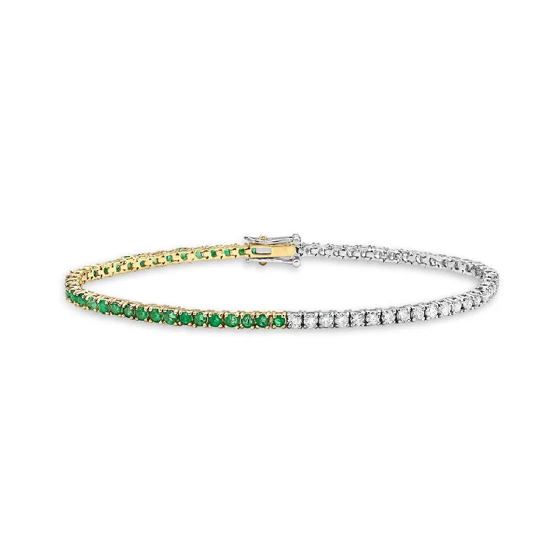 multi-layered bangles for women -Half Diamonds & Half Emerald Tennis Bracelet (3.15ct.) 4-Prongs Setting in 14K Gold