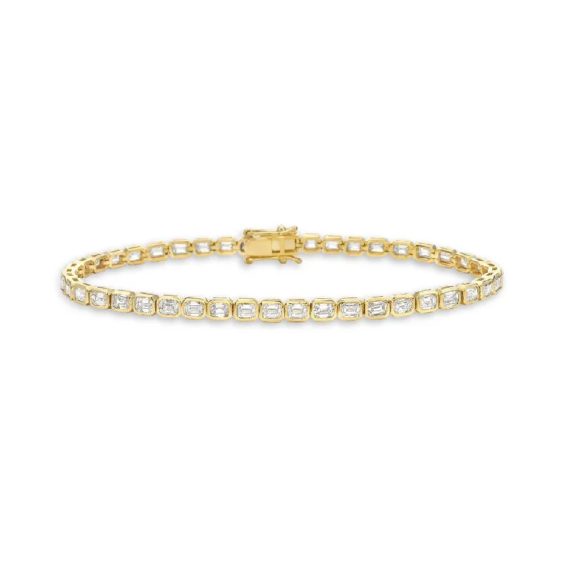 charm bracelets for women -Emerald Cut Diamond Tennis Bracelet (4.30 ct.) Bezel Set in 18K Gold