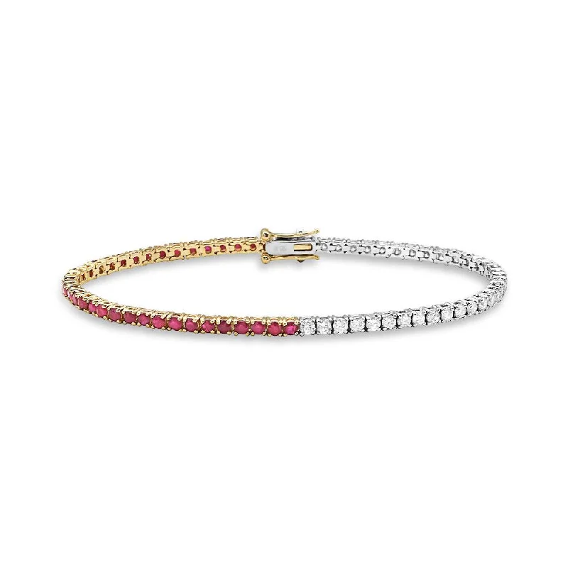 rose gold bangles for women -Half Diamond Half Ruby Tennis Bracelet (3.75 ct.) 4-Prongs Setting in 14K Gold