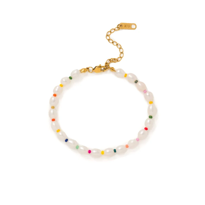 silver charm bracelets for women -Rainbow Pearl Bracelet