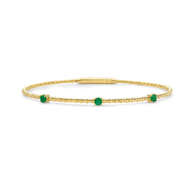 wedding charm bangles for women -Flexible 3-stones Emerald Bangle Bracelet (0.35 ct.) in 14K Gold