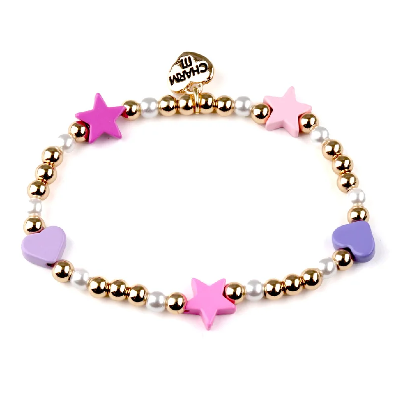 friendship bracelets for women -Gold Heart & Star Stretch Bead Bracelet