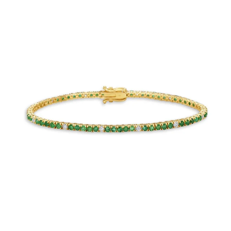 silver cuff bracelets for women -Alternate Diamonds & Emerald Tennis Bracelet ( 3.80 ct.) 4-Prongs Setting in 14K Gold