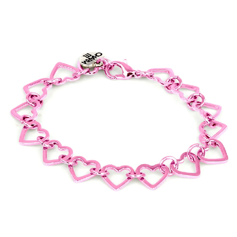 crystal charm bracelets for women -Pink Heart Chain Bracelet