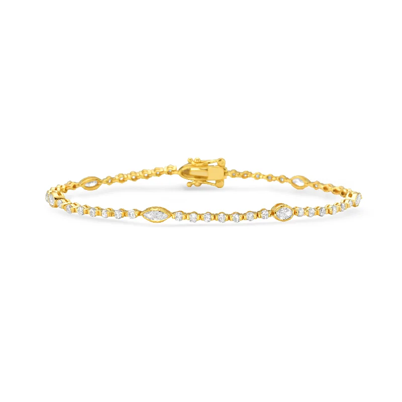 leather bangles for women -Round & Marquise Shape Diamond Tennis Bracelet (2.20 ct.) bezel Setting in 14K Gold