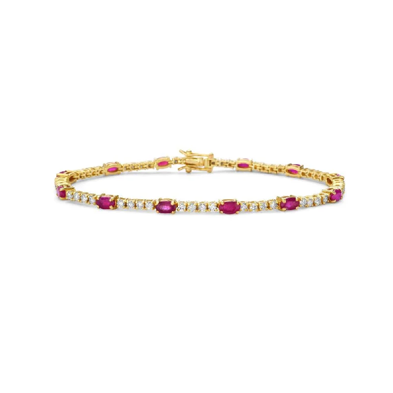 silver bangles for women -Alternate Diamond & Oval Ruby Tennis Bracelet (5.45 ct.) 4-Prongs Setting in 14K Gold