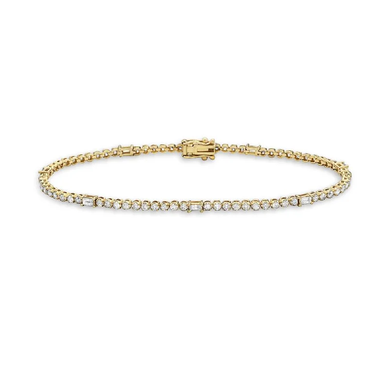 simple bangles for women -Round & Baguette Diamond Tennis Bracelet (1.25 ct.) in 14K Gold