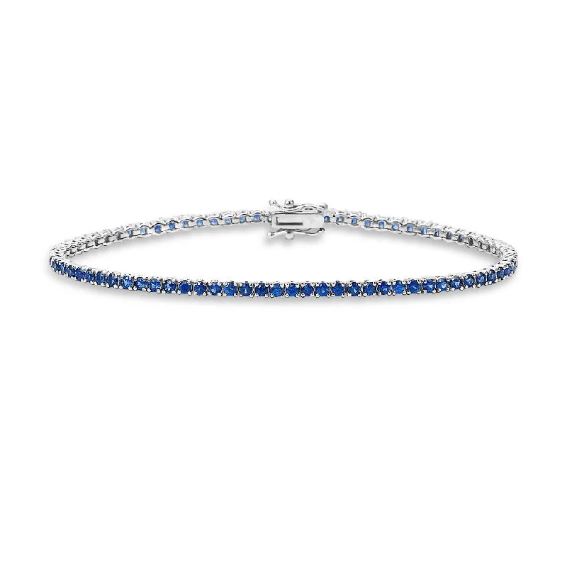 elegant bracelets for women -Blue Sapphire Tennis Bracelet (3.30 ct. ) 2.30 mm 4-Prongs Setting in 14K Gold