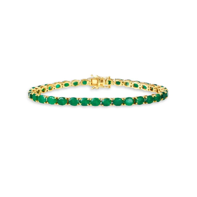 simple bangles for women -Oval Shape Emerald Tennis Bracelet (11.00 ct.) 4-Prongs Setting in 14K Gold