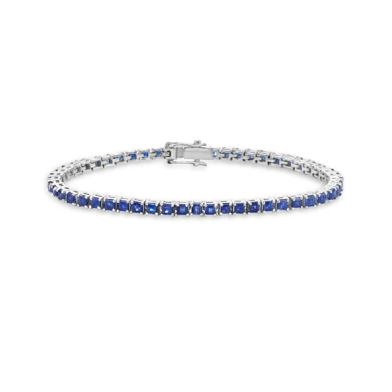 adjustable leather bangles for women -Princess Cut Blue Sapphire Tennis Bracelet (4.75 ct. ) 4-Prongs Setting in 14K Gold