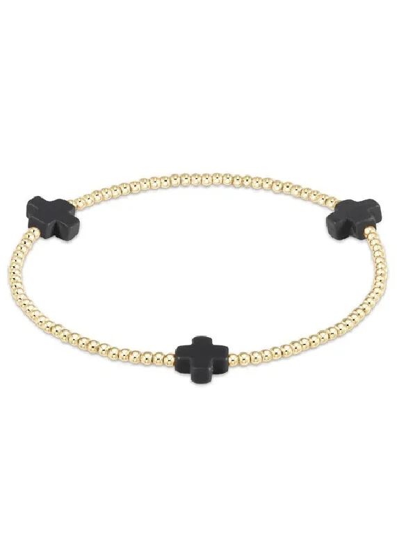 gold bangles for weddings -SIGNATURE CROSS BRACELET - BLACK