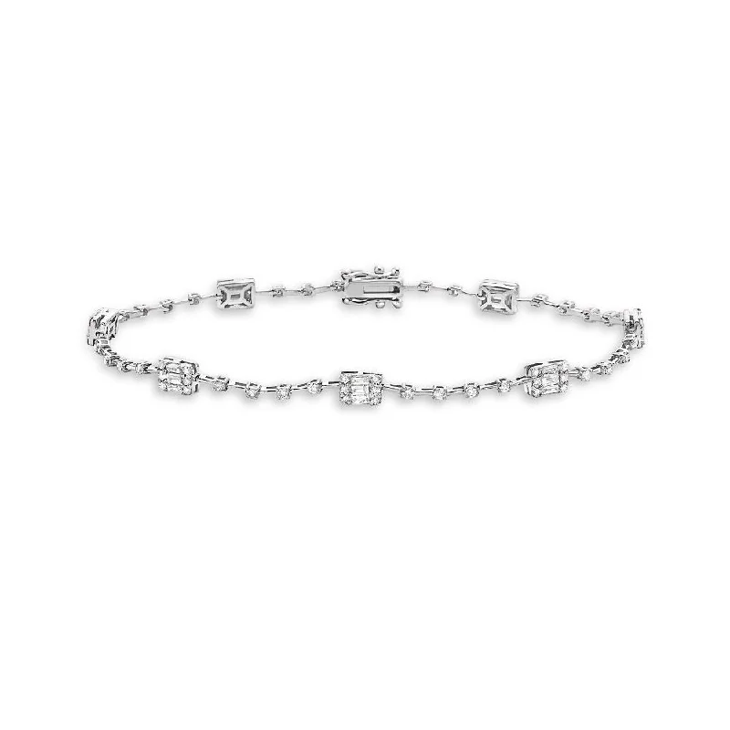 classic bangles for women -Round & Baguette Diamonds Rectangular Shape Link Bracelet (1.75 ct.) Buttercup Setting in 14K Gold