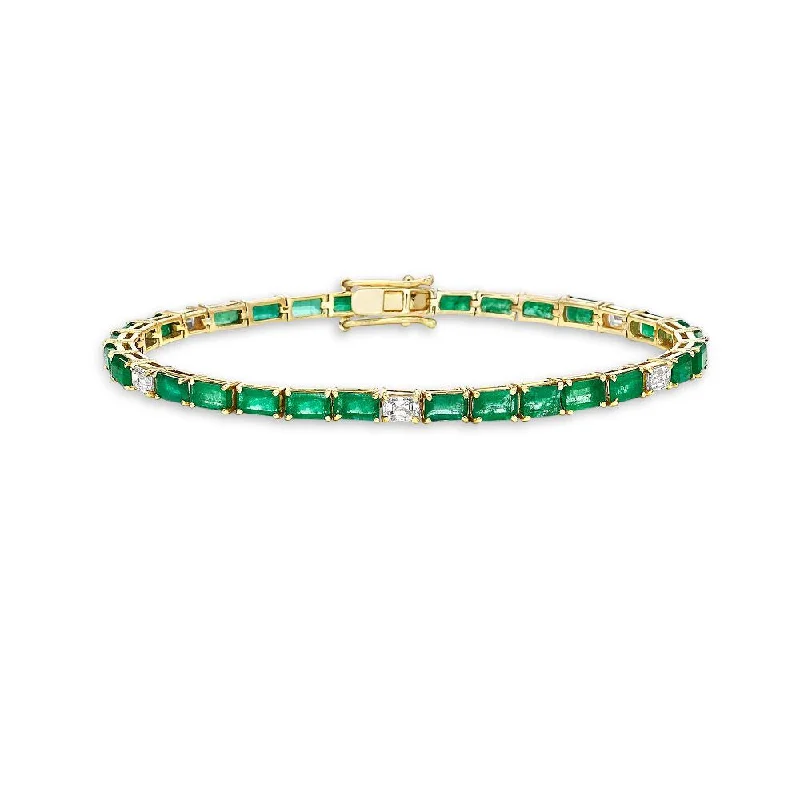 sleek bangles for women -Emerald Cut Emerald & Diamond Tennis Bracelet (8.70 ct.) 4-Prongs Setting in 14K Gold