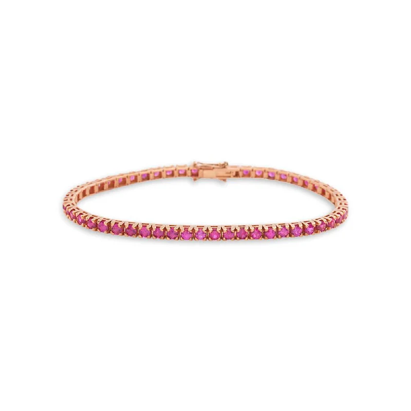 chic bangles for women -Ruby Tennis Bracelet (5.50 ct.) 4-Prongs Setting 18K Gold, Made in Italy