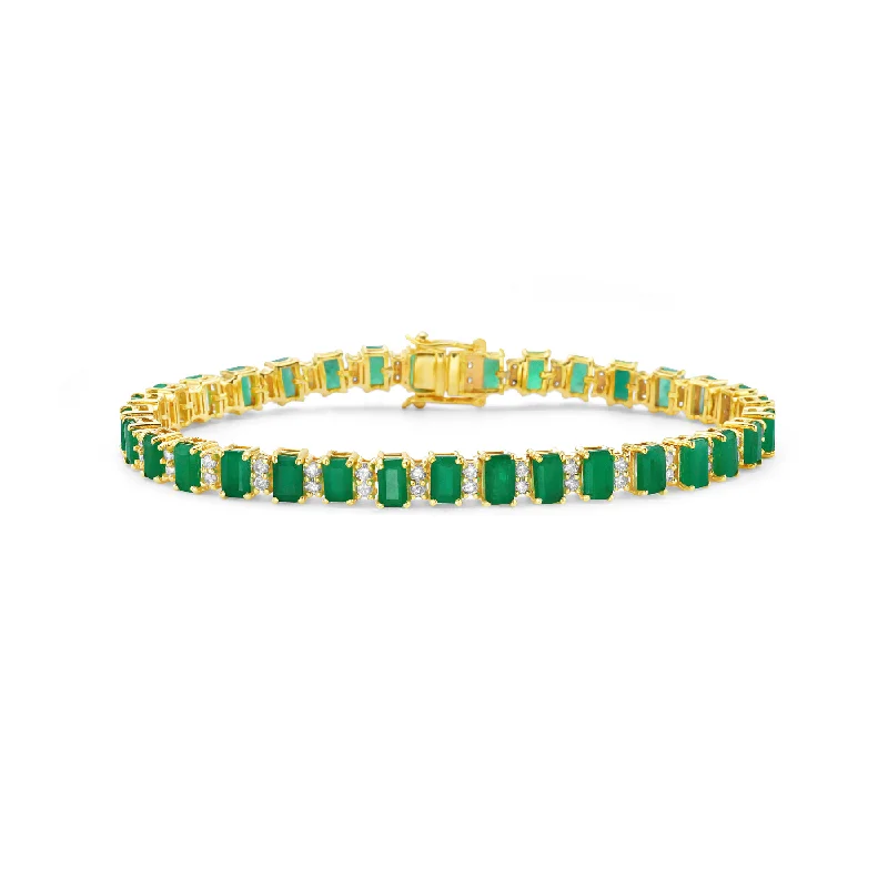 diamond bangles for women -Diamond & Emerald Cut Emerald Tennis Bracelet (10.50 ct.) 4-Prongs Setting in 14K Gold